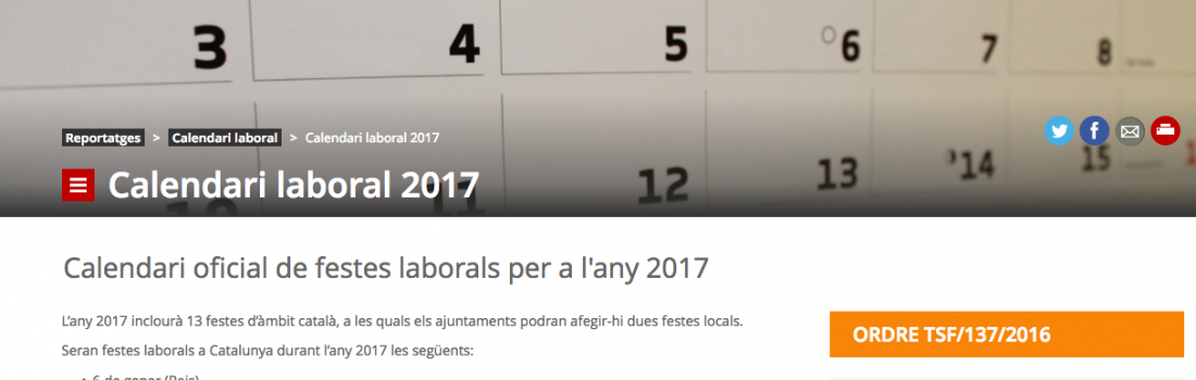 La Generalitat aprova el calendari definitiu d’obertura comercial autoritzada a Catalunya per al 2017
